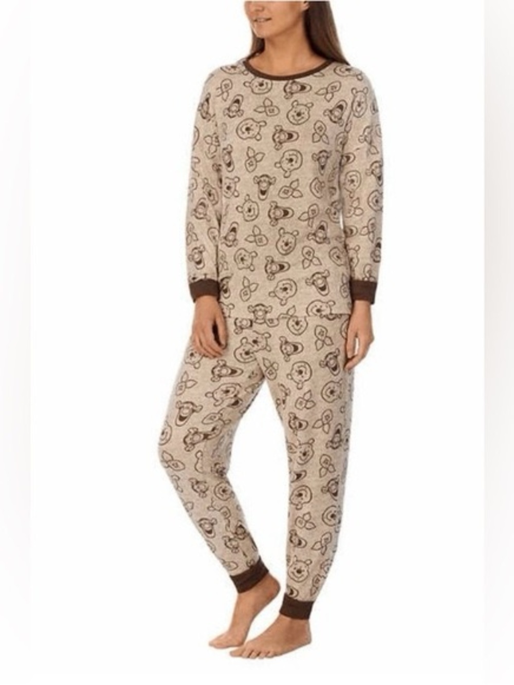 Disney Beige Bear-Print Footed One-Piece Pajama